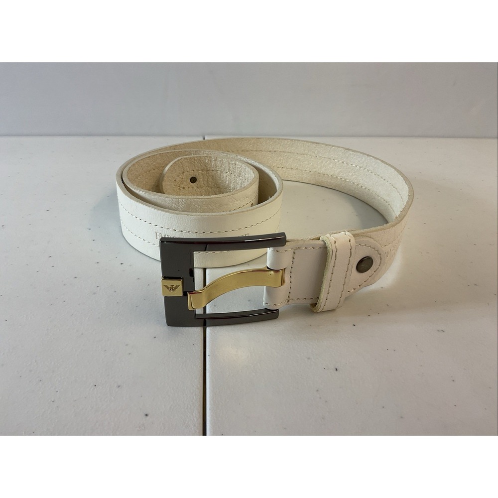 Emporio Armani White Belt 2 tone gold and silver‎ buckle logos